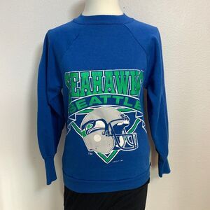 Vintage Logo 7 90s Seahawks Sweatshirt Women's Size S Blue